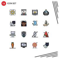 Set of 16 Vector Flat Color Filled Lines on Grid for technology man team hand watch notification Editable Creative Vector Design Elements