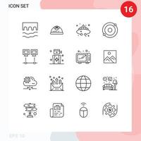 Pack of 16 Modern Outlines Signs and Symbols for Web Print Media such as computers molecule construction atom jewelry Editable Vector Design Elements