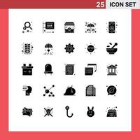 Group of 25 Modern Solid Glyphs Set for gps money ecommerce investment assets Editable Vector Design Elements