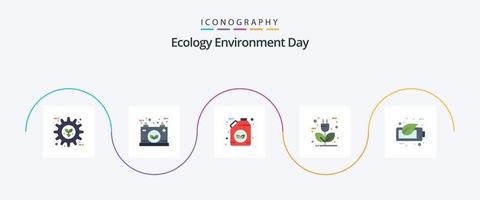 Ecology Flat 5 Icon Pack Including ecology. charger. power. auto. gasoline vector