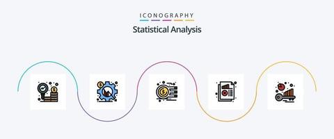 Statistical Analysis Line Filled Flat 5 Icon Pack Including monitoring. analysis. setting. document. graph vector