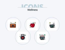 Wellness Line Filled Icon Pack 5 Icon Design. herbal bowl. bowl. heart. health. gym vector