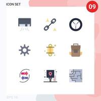 Pictogram Set of 9 Simple Flat Colors of bag media gear ramadan lantern Editable Vector Design Elements