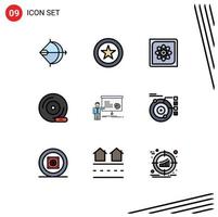 9 User Interface Filledline Flat Color Pack of modern Signs and Symbols of storage device dvd computation compact disc future Editable Vector Design Elements