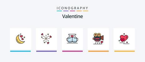la línea de San Valentín llenó el paquete de 5 iconos, incluido el amor. san valentin amar. enamorado. proponer. diseño de iconos creativos vector