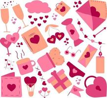 Set of cute hand drawn elements about love. Design elements isolated on white. Happy Valentine's Day background vector