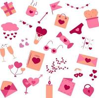 Set of cute hand drawn elements about love. Design elements isolated on white. Happy Valentine's Day background vector