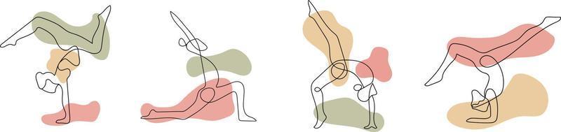 conjunto de yoga, dibujo de línea continua de mujeres fitness yoga concepto vector salud ilustración