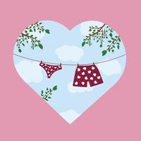 Valentine's Day card. Men's and women's underpants are dried on a rope vector