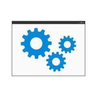 Mockup of computer program window with gears isolated on white background vector