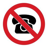 Telephone or smartphone silhouette in red crossed circle isolated on background vector