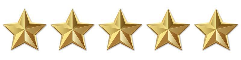 Five golden stars product rating review for apps and websites vector