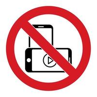Do not use phone. Telephone or smartphone silhouette in red crossed circle vector