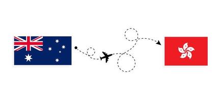 Flight and travel from Australia to Hong Kong by passenger airplane Travel concept vector