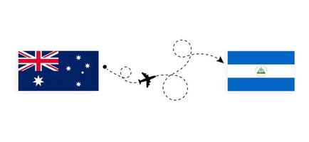vuelo y viaje desde australia a nicaragua en avión de pasajeros concepto de viaje vector