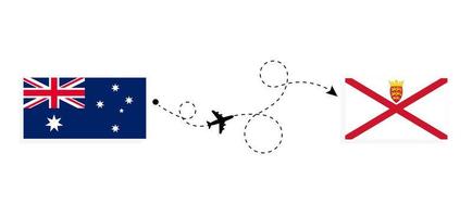 Flight and travel from Australia to Jersey by passenger airplane Travel concept vector