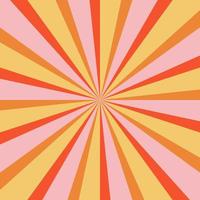 Groovy retro burst sun rays background. Vintage colorful abstract geometric pattern. Vector summer hippie carnival illustration for poster, flyer, greeting card, banner.