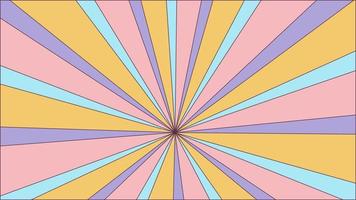 Groovy retro burst sun rays background. Vintage colorful abstract geometric pattern. Vector summer hippie carnival illustration for poster, flyer, greeting card, banner.
