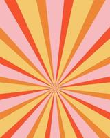 Groovy retro burst sun rays background. Vintage colorful abstract geometric pattern. Vector summer hippie carnival illustration for poster, flyer, greeting card, banner.