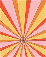 Groovy retro burst sun rays background. Vintage colorful abstract geometric pattern. Vector summer hippie carnival illustration for poster, flyer, greeting card, banner.