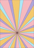 Groovy retro burst sun rays background. Vintage colorful abstract geometric pattern. Vector summer hippie carnival illustration for poster, flyer, greeting card, banner.