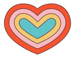 Retro 70s Groovy Hippie sticker heart. Psychedelic cartoon element -funky illustration in vintage hippy style. Vector flat illustration for banner, flyer, invitation, card.