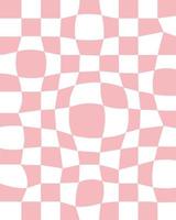 Trippy grid retro distorted chessboard background. Vintage groovy pink abstract geometric pattern for textile. Vector hippie 70s 80s style illustration for poster, flyer, greeting card, banner.