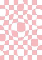 Trippy grid retro distorted chessboard background. Vintage groovy pink abstract geometric pattern for textile. Vector hippie 70s 80s style illustration for poster, flyer, greeting card, banner.