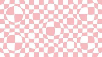 Trippy grid retro distorted chessboard background. Vintage groovy pink abstract geometric pattern for textile. Vector hippie 70s 80s style illustration for poster, flyer, greeting card, banner.