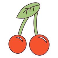 Retro 70s Groovy Hippie sticker cherry. Psychedelic cartoon element -funky illustration in vintage hippy style. Vector flat illustration for banner, flyer, invitation, card.