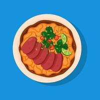 Soup pho bo with noodles and meat. Traditional Vietnamese soup on blue background. vector