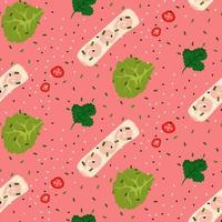 Seamless pattern with vietnamese rolled sheets or banh cuon on pink background. vector