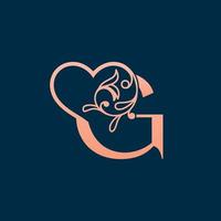 HEART ROSE GOLD BEAUTY LETTER G vector