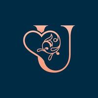 HEART ROSE GOLD BEAUTY LETTER U vector