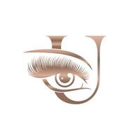 logotipo de pestañas de belleza de lujo letra u vector