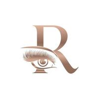 logotipo de pestañas de belleza de lujo letra r