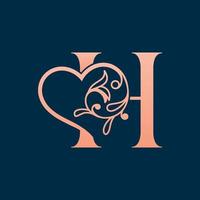 HEART ROSE GOLD BEAUTY LETTER H vector