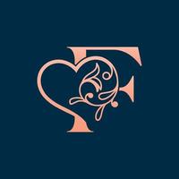 HEART ROSE GOLD BEAUTY LETTER F vector