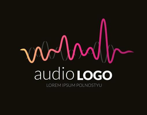 Logo template sound wave, studio, music, dj, audio system, store, market, party. Brand, branding, company, corporate, identity, logotype. Clean and modern style design