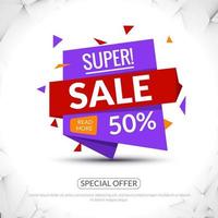 Super Big Sale paper origami banner. Sale background. Big sale tag. Sale poster. Sale vector. Huge Sale and special offer. 50 percents off. Vector illustration.