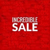 Big incredible sale background with percents pattern on red vector