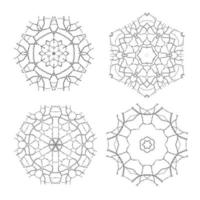 Set of Ethnic Fractal Mandala Vector Meditation Tattoo looks like Snowflake or Maya Aztec Pattern or Flower too Isolated on White