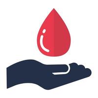 vector de elementos de iconos planos médicos de donación de sangre y mano