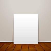 Blank frame paper sheet on wall background and wooden floor. Vector illustration .