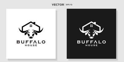 Combinación única de cuerno de toro y plantilla de logotipo de la casa. diseño de logotipo de vector de cuerno de toro.