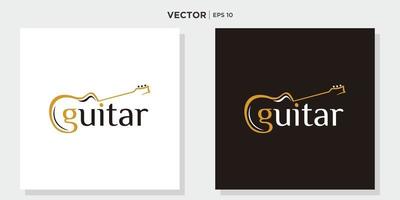 Acoustic guitar music minimalist logo design vector