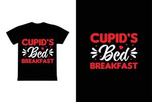 diseño de camiseta de desayuno en la cama de cupido, plantilla de diseño de camiseta del día de san valentín vector