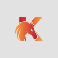 Initial letter K with horse vector logo design. Horse Letter K Illustration Template Icon emblem Isolated.