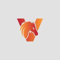 Initial letter V with horse vector logo design. Horse Letter V Illustration Template Icon emblem Isolated.