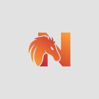 Initial letter N with horse vector logo design. Horse Letter N Illustration Template Icon emblem Isolated.